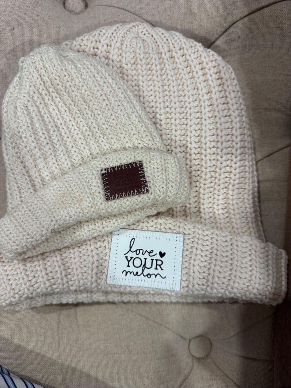 Love Your Melon Mom & Baby Ivory Cable Knit Beanies (Set of 2)
